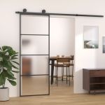 Ușă glisantă, negru, 76x205 cm, sticlă mată ESG și aluminiu GartenMobel Dekor