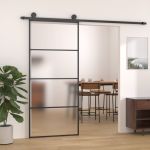 Ușă glisantă, negru, 90x205 cm, sticlă ESG mată și aluminiu GartenMobel Dekor