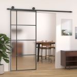 Ușă glisantă, negru, 90x205 cm, sticlă ESG mată și aluminiu GartenMobel Dekor