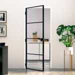 Ușă de interior negru 83x201,5 cm sticlă securiz./aluminiu slim GartenMobel Dekor