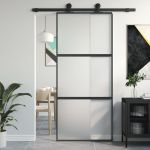Ușă glisantă, negru, 90x205 cm, sticlă securizată și aluminiu GartenMobel Dekor