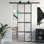 Ușă glisantă, negru, 76x205 cm, sticlă securizată și aluminiu GartenMobel Dekor