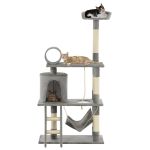 Ansamblu de joacă pisici, cu stâlpi funie sisal, 140 cm, gri GartenMobel Dekor