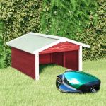 Garaj mașină de tuns iarba robot roșu&alb 72x87x50 cm lemn brad GartenMobel Dekor