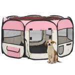 Țarc joacă pliabil câini cu sac de transport roz 125x125x61 cm GartenMobel Dekor