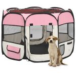 Țarc joacă pliabil câini cu sac de transport roz 90x90x58 cm GartenMobel Dekor