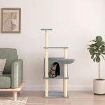 Ansamblu de pisici, stâlpi din funie sisal, gri deschis, 132 cm GartenMobel Dekor