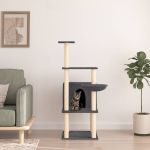 Ansamblu de pisici, stâlpi din funie sisal, gri închis, 132 cm GartenMobel Dekor