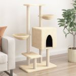 Ansamblu pisici cu stâlpi de zgâriere, crem, 117 cm, sisal GartenMobel Dekor