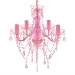 Lustră roz de cristal artificial cu 5 becuri GartenMobel Dekor