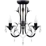 Candelabru metal negru stil Art Nouveau, mărgele cristal, 3xbecuri E14 GartenMobel Dekor