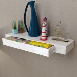 Raft de perete suspendat, 1 sertar, depozitare cărți/DVD, alb, MDF GartenMobel Dekor