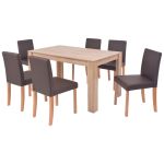 Masă și scaune 7 piese, piele artificială, stejar, maro GartenMobel Dekor