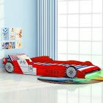 Pat pentru copii mașină de curse, cu LED, 90 x 200 cm, roșu GartenMobel Dekor