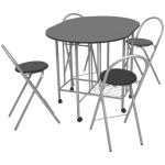 Set masă și scaune de bucătărie pliante MDF, negru, 5 piese GartenMobel Dekor