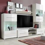 Set mobilier comodă TV de perete, 5 piese, iluminare LED, alb GartenMobel Dekor