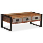 Măsuță de cafea cu 3 sertare, 100x50x35 cm, lemn masiv reciclat GartenMobel Dekor