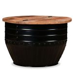 Măsuță de cafea în formă de butoi negru lemn masiv reciclat GartenMobel Dekor