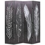 Paravan cameră pliabil, negru&alb, 160 x 170 cm, imprimeu pene GartenMobel Dekor