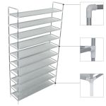 Raft încălțăminte 10 etajere, metal și textil nețesut, argintiu GartenMobel Dekor