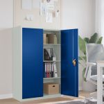 Dulap de birou, metal, 90 x 40 x 140 cm, gri și albastru GartenMobel Dekor