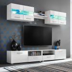 Set comodă TV de perete, 5 piese, lumini LED, alb lucios GartenMobel Dekor