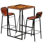 Set bar, 3 piese, lemn masiv reciclat & piele naturală de capră GartenMobel Dekor