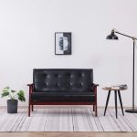 Canapea cu 2 locuri, negru, piele ecologică GartenMobel Dekor