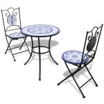 Set mobilier bistro, 3 piese, albastru/alb, plăci ceramice GartenMobel Dekor