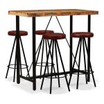 Set mobilier bar, 5 piese lemn masiv reciclat și piele naturală GartenMobel Dekor