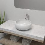 Chiuvetă de baie cu robinet mixer, ceramică, rotund, alb GartenMobel Dekor