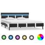 Cadru de pat cu LED, gri, 140 x 200 cm, piele artificială GartenMobel Dekor