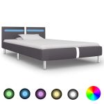 Cadru de pat cu LED, gri, 90 x 200 cm, piele artificială GartenMobel Dekor
