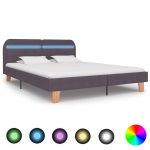 Cadru de pat cu LED-uri, gri taupe, 160x200cm, material textil  GartenMobel Dekor