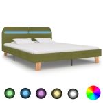 Cadru de pat cu LED-uri, verde, 160 x 200 cm, material textil  GartenMobel Dekor