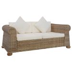 Canapea cu 2 locuri cu perne, culoare naturală, ratan GartenMobel Dekor