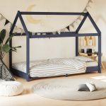 Cadru de pat pentru copii, gri, 80 x 160 cm, lemn masiv de pin GartenMobel Dekor