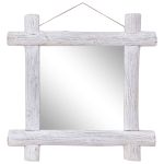 Oglindă cu ramă din bușteni, alb, 70x70 cm, lemn masiv reciclat GartenMobel Dekor