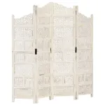Paravan cameră sculptat manual, 4 panouri, alb 160x165 cm mango GartenMobel Dekor