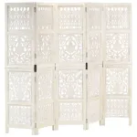 Paravan cameră sculptat manual 5 panouri alb 200x165 cm mango GartenMobel Dekor