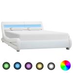 Cadru de pat cu LED, alb, 140 x 200 cm, piele artificială  GartenMobel Dekor