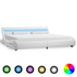 Cadru de pat cu LED, alb, 180 x 200 cm, piele ecologică  GartenMobel Dekor