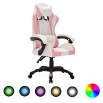 Scaun de racing cu LED RGB, roz și negru, piele ecologică GartenMobel Dekor