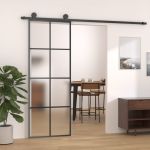 Ușă glisantă, negru, 76x205 cm, aluminiu și sticlă ESG GartenMobel Dekor