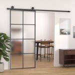 Ușă glisantă, negru, 90x205 cm, aluminiu și sticlă ESG GartenMobel Dekor