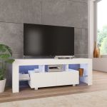 Comodă TV cu lumini LED, alb extralucios, 130x35x45 cm GartenMobel Dekor