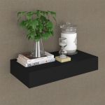 Raft de perete suspendat cu sertar, negru, 48 x 25 x 8 cm GartenMobel Dekor
