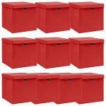 Cutii depozitare cu capace 10 buc. roșu, 32x32x32 cm, textil GartenMobel Dekor