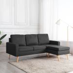 Canapea cu 3 locuri și taburet, gri închis, material textil GartenMobel Dekor