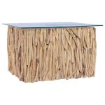 Măsuță de cafea cu blat de sticlă, 66x66x40 cm, lemn masiv tec GartenMobel Dekor